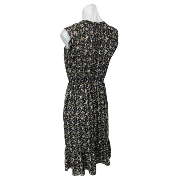 J.Crew Women's Black Floral Sleeveless Ruffle Peasant Blouson Midi Dress Size XS - Picture 4 of 7